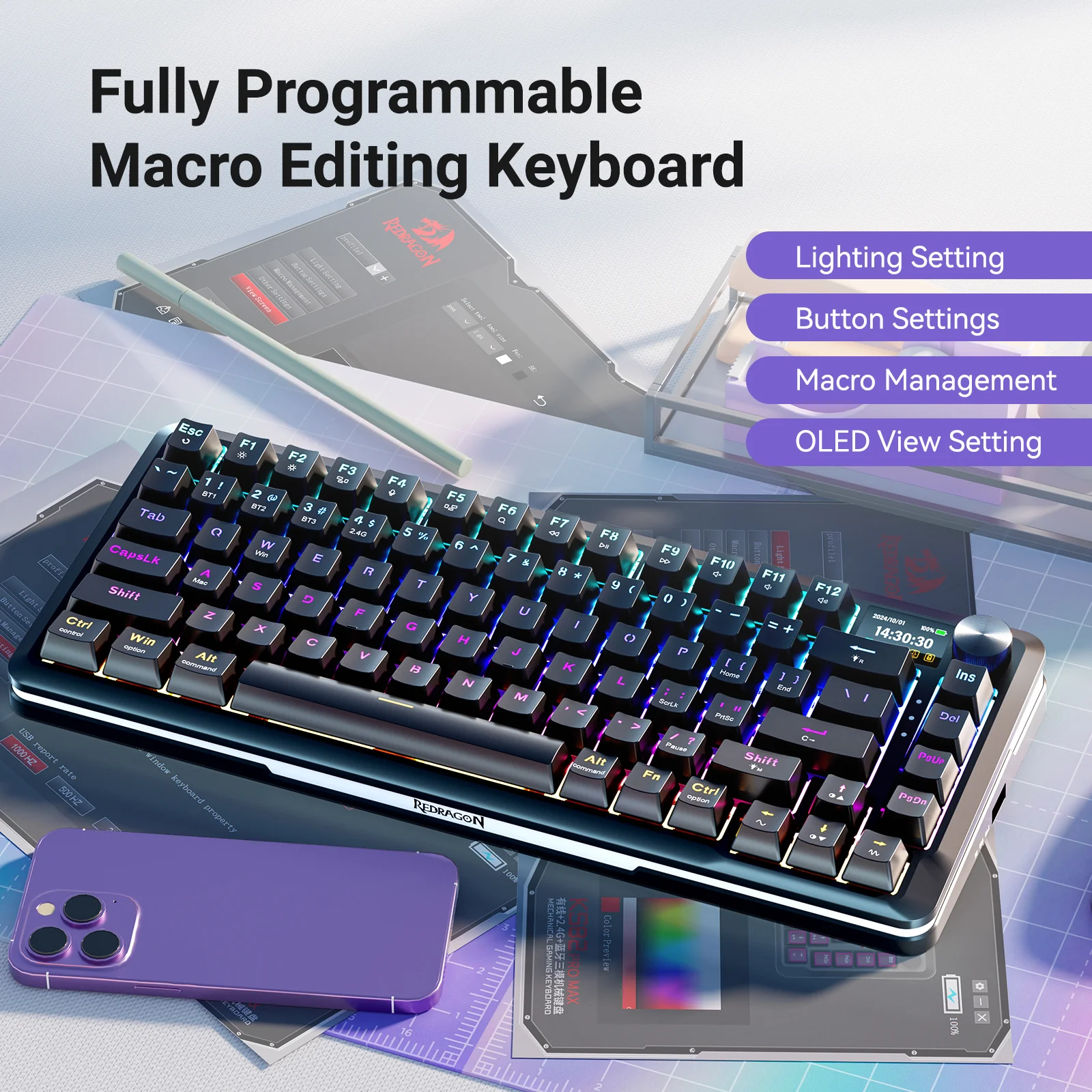 Redragon K708-RGB-PRO TKL Gasket Mechanical Keyboard - Image 3