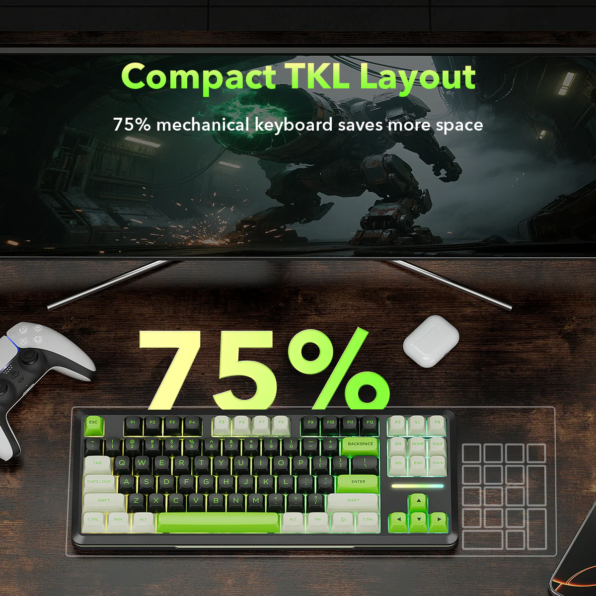 Redragon K734BWG-RGB-PRO TKL Mechanical Keyboard - Image 4