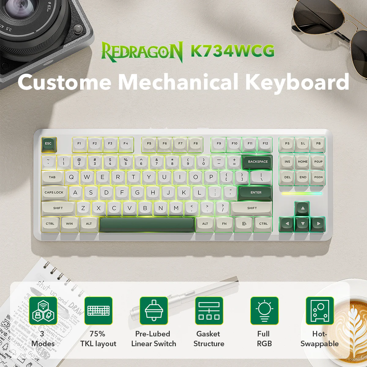 Redragon K734WCG-RGB-PRO TKL Mechanical Keyboard - Image 6